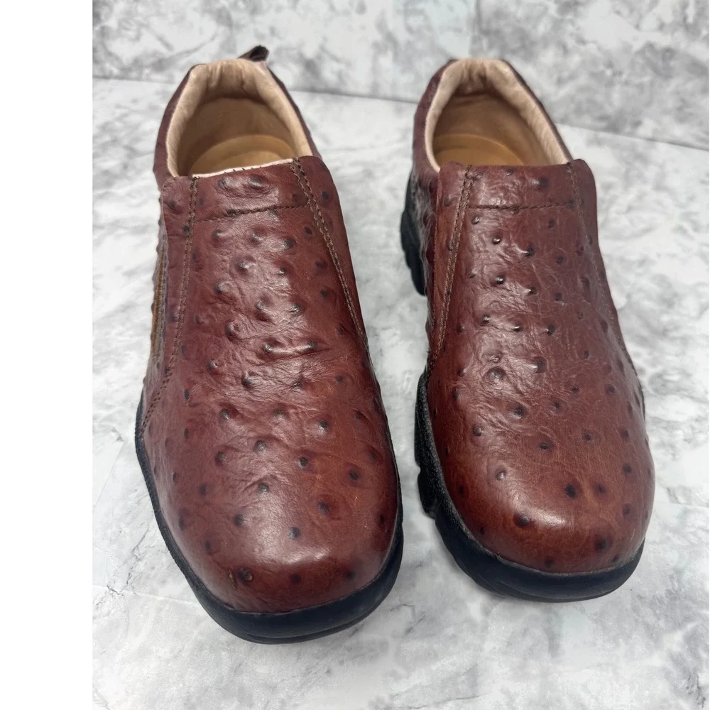 Roper‎ Men's Performance Ostrich Print Slip On Shoes Brown Leather Loafers